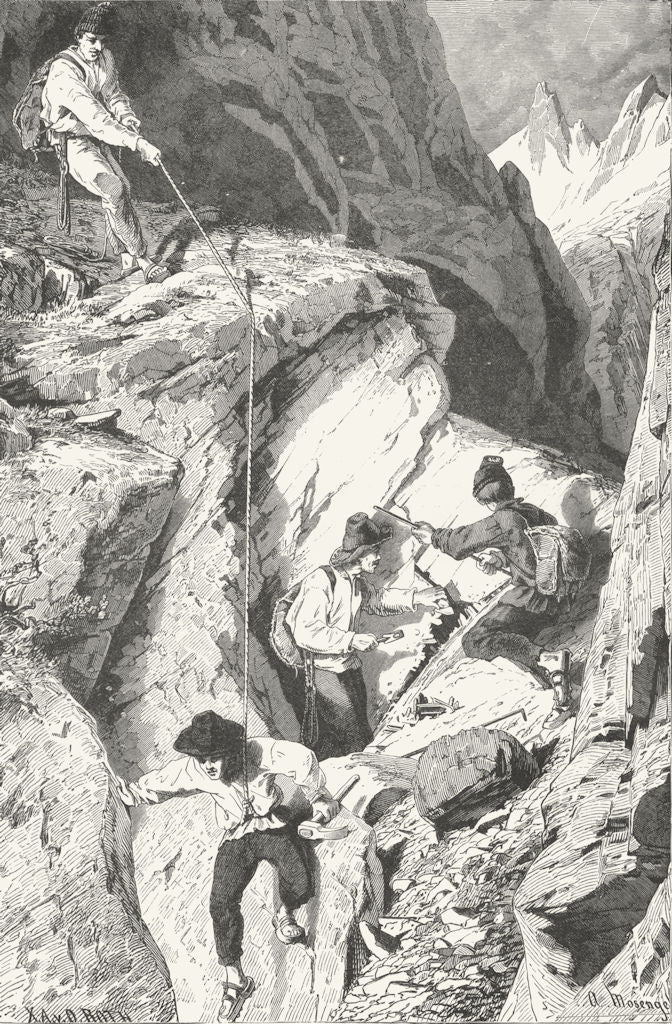 FRANCE. Crystal Seekers, Mont Blanc 1891 old antique vintage print picture